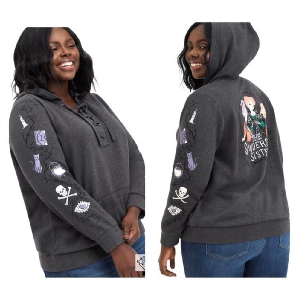 New Torrid 2 (2X 18/20) Disney Hocus Pocus Lace Up Cozy Fleece Hoodie Sweatshirt
